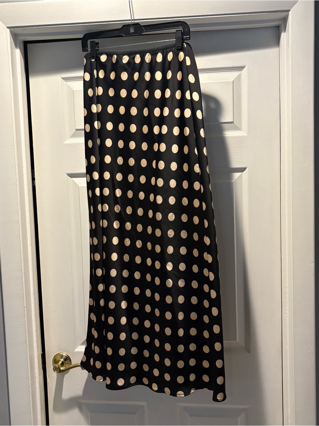 A New Day Black Maxi Silk Skirt With Cream Polka Dots S/M